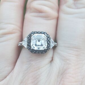 Diamonique Black and Silver Ring